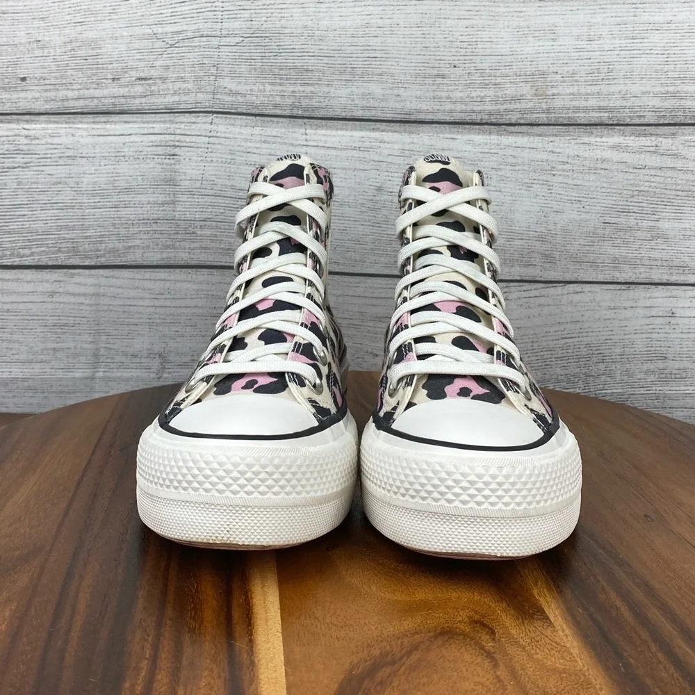 Converse Chuck Taylor All Star Lift High Pink Leopard Shoes 568002C Women’s 7.5